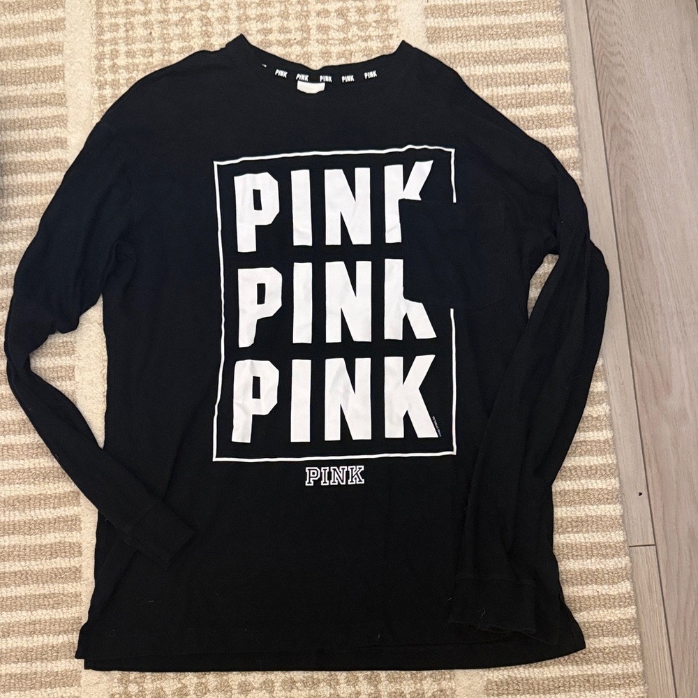 Black Long Sleeve Shirt with White PINK Logo